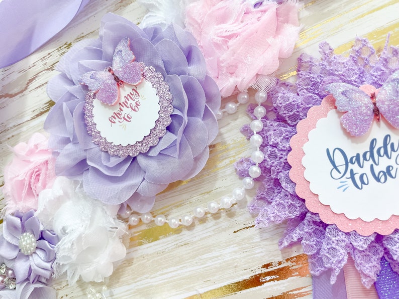 Lavender Butterfly Baby Shower Maternity Sash