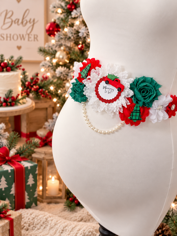 Christmas Holiday Truck Baby Shower Mommy to be Sash and Daddy Pin