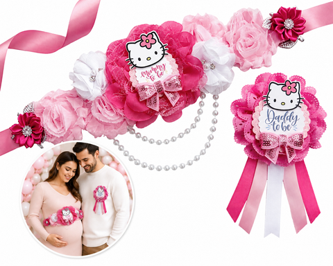 Pink Hello Kitty Baby Shower Mommy to be Sash and Daddy Pin