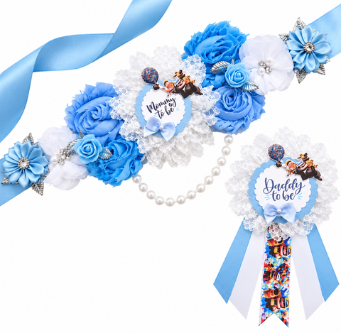 Up Inspired Baby Shower Mommy-to-Be Sash & Daddy-to-Be Pin | Adventure Awaits