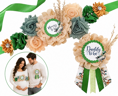 Duck Hunting Mommy to Be Sash & Daddy to Be Pin Set – Mallard Baby Shower
