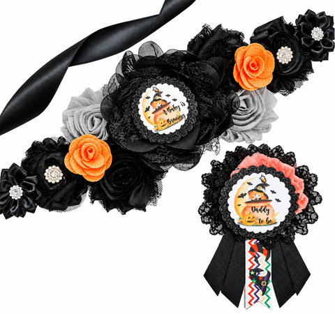 Little Witch Halloween A Baby is Brewing Mommy to be Baby Shower Maternity Sash