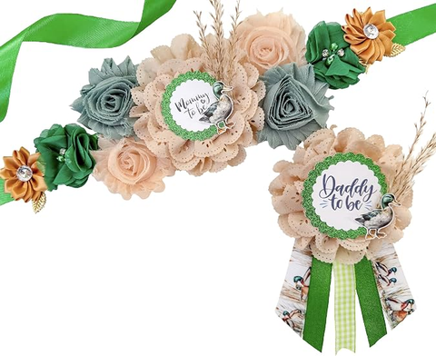 Duck Hunting Mommy to Be Sash & Daddy to Be Pin Set – Mallard Baby Shower