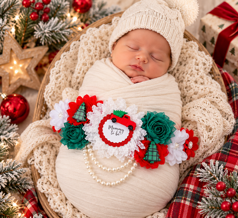 Christmas Holiday Truck Baby Shower Mommy to be Sash and Daddy Pin