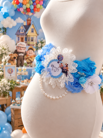 Up Inspired Baby Shower Mommy-to-Be Sash & Daddy-to-Be Pin | Adventure Awaits