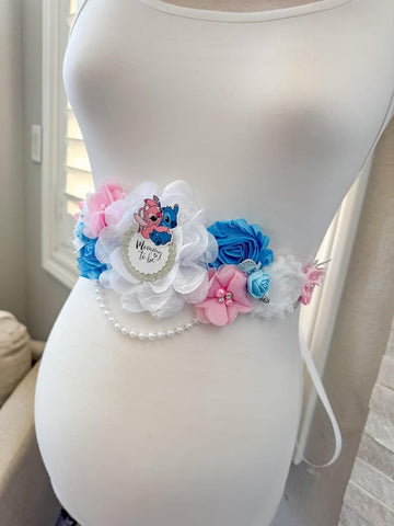 Stitch and Angel Gender Reveal Baby Shower Mommy to be Sash