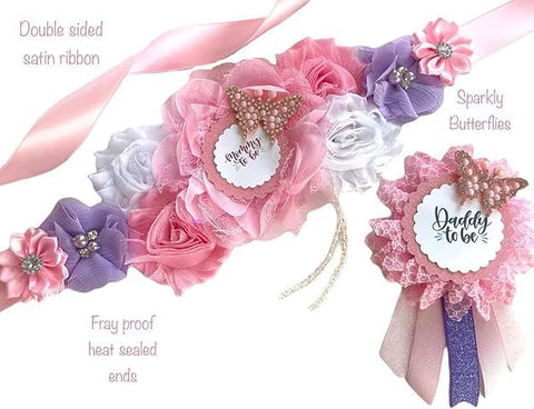 Pink and lavender Butterfly Mom to be Maternity Sash, Pink and lavender Butterfly Mom to Be Sash