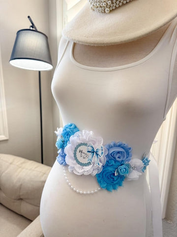 Blue Bow Baby Shower Mom to be Sash