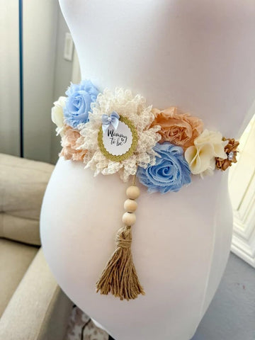 Blue Boho Baby Shower Mommy to be Sash