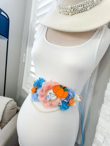 Blue Fall Pumpkin Baby Shower Mommy to be Sash