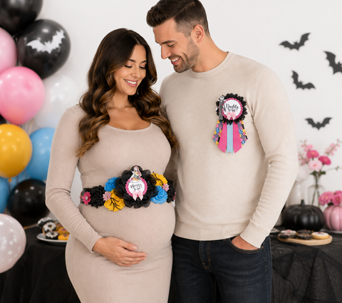 Nightmare Before Christmas Baby Shower Mommy to be Sash and Daddy to be Pin
