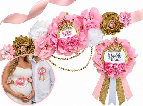 Pink and Gold Princess Mommy to be Baby Shower Maternity Sash