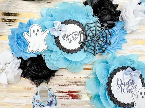 Blue A Boo is Due Ghost  Baby Shower Mommy to be Sash