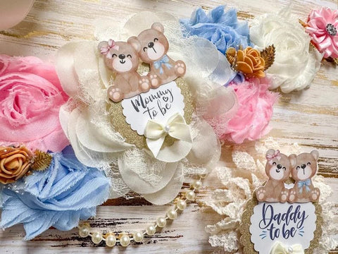 Gender Reveal Teddy Bear Baby Shower Mommy to be Sash