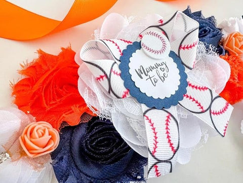 Baseball Baby Shower Sash – Mom to Be Maternity Sash with Matching Dad Pin, Sports Theme Party Accessory