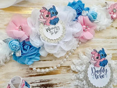 Stitch and Angel Gender Reveal Baby Shower Mommy to be Sash