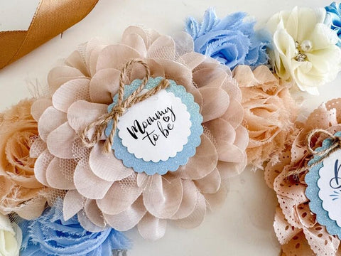 Blue Gold Brown Boho Baby Shower Mom to be Sash