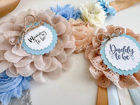 Blue Gold Brown Boho Baby Shower Mom to be Sash