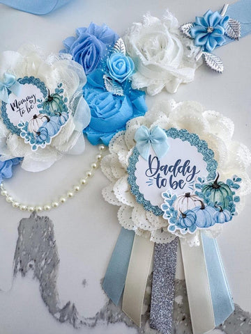 Blue Pumpkin Rustic Autumn Baby Shower Mom to be Sash