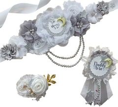 White & Silver Baby Shower Mommy to be Maternity Sash