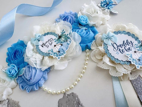 Blue Pumpkin Rustic Autumn Baby Shower Mom to be Sash
