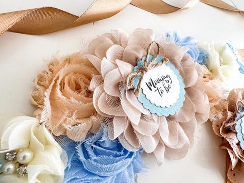 Blue Gold Brown Boho Baby Shower Mom to be Sash