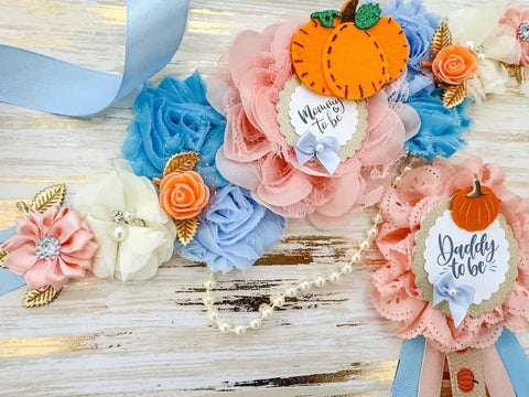 Blue Fall Pumpkin Baby Shower Mommy to be Sash