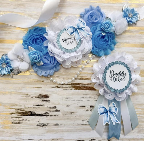 Blue Bow Baby Shower Mom to be Sash