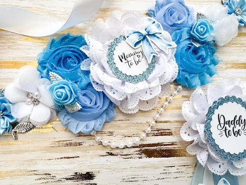 Blue Bow Baby Shower Mom to be Sash
