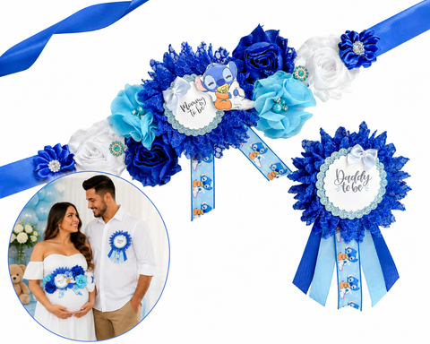 Stitch Mommy to be Baby Shower Maternity Sash and Daddy Pin