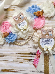 Gender Reveal Teddy Bear Baby Shower Mommy to be Sash