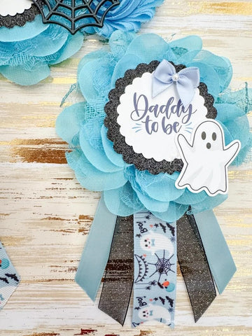 Blue A Boo is Due Ghost  Baby Shower Mommy to be Sash