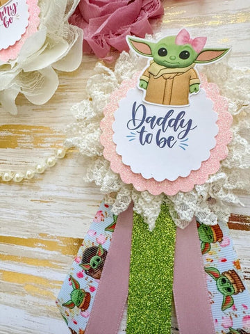 Girl Pink Yoda Gender Reveal Baby Shower Mommy to be Sash