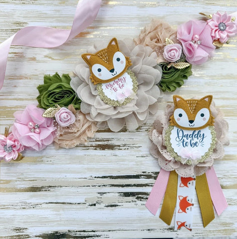 Pink Fox Woodland Mommy to be Baby Shower Maternity Sash