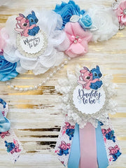 Stitch and Angel Gender Reveal Baby Shower Mommy to be Sash