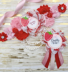 Pink and Red Strawberry Baby Shower Mommy to be Sash