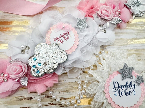 Pink Cloud Heaven Sent Mommy to be Baby Shower Maternity Sash