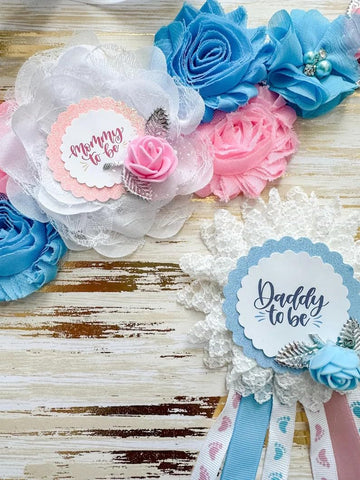 Girl Pink Boy Blue Gender Reveal Baby Shower Mommy to be Sash