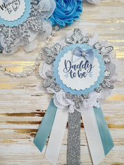 Blue Snow Snowflake Baby Shower Mommy to be Sash