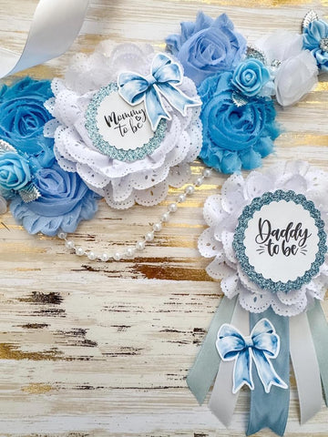 Blue Bow Baby Shower Mom to be Sash