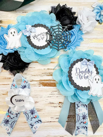 Blue A Boo is Due Ghost  Baby Shower Mommy to be Sash