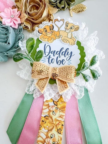 Safari Baby Shower Sash – Lion Mom to Be Maternity Sash with Matching Dad Pin, Jungle Theme Party Accessory