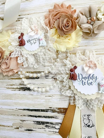 Easter Maternity Bunny Baby Shower Sash for Mommy to be with Daddy to be Pin