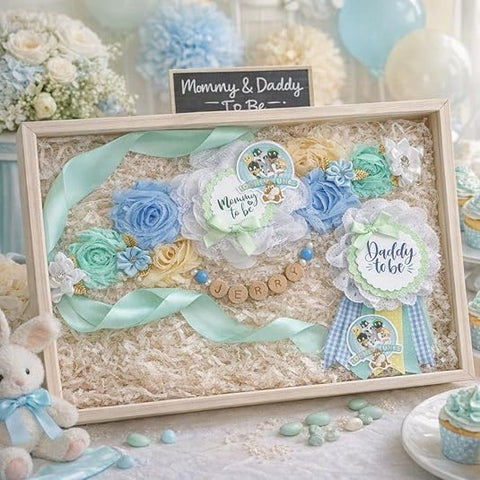 Looney Mom To Be Sash & Daddy To Be Pin – Blue & Mint Tunes Baby Boy Shower Decorations, Gender Reveal Party Accessories, Parents To Be Keepsake