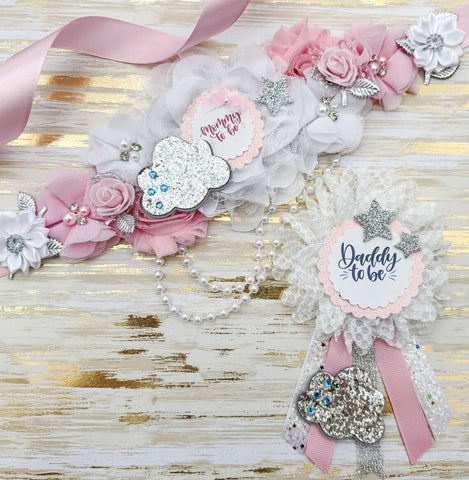 Pink Cloud Heaven Sent Mommy to be Baby Shower Maternity Sash