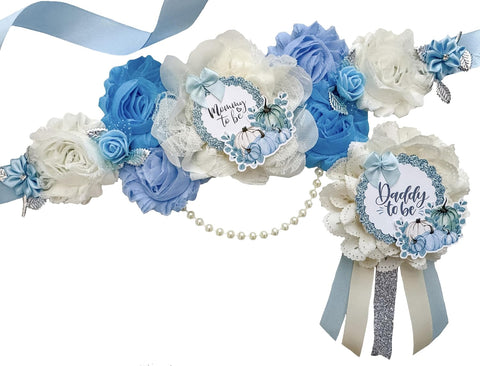 Blue Pumpkin Rustic Autumn Baby Shower Mom to be Sash