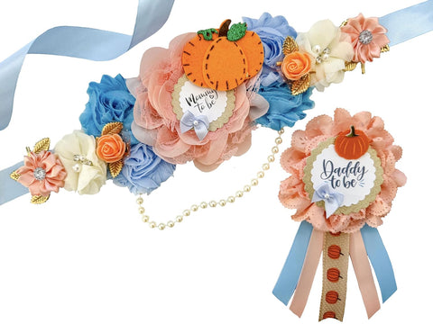 Blue Fall Pumpkin Baby Shower Mommy to be Sash