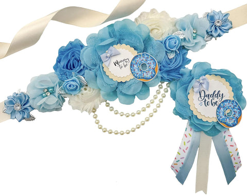 Blue Donut Baby Shower Mommy to be Sash