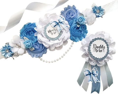 Blue Bow Baby Shower Mom to be Sash