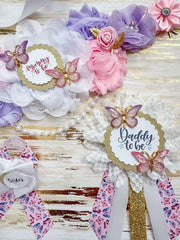 Pink and Purple Butterfly Gender Reveal Baby Shower Mommy to be Sash